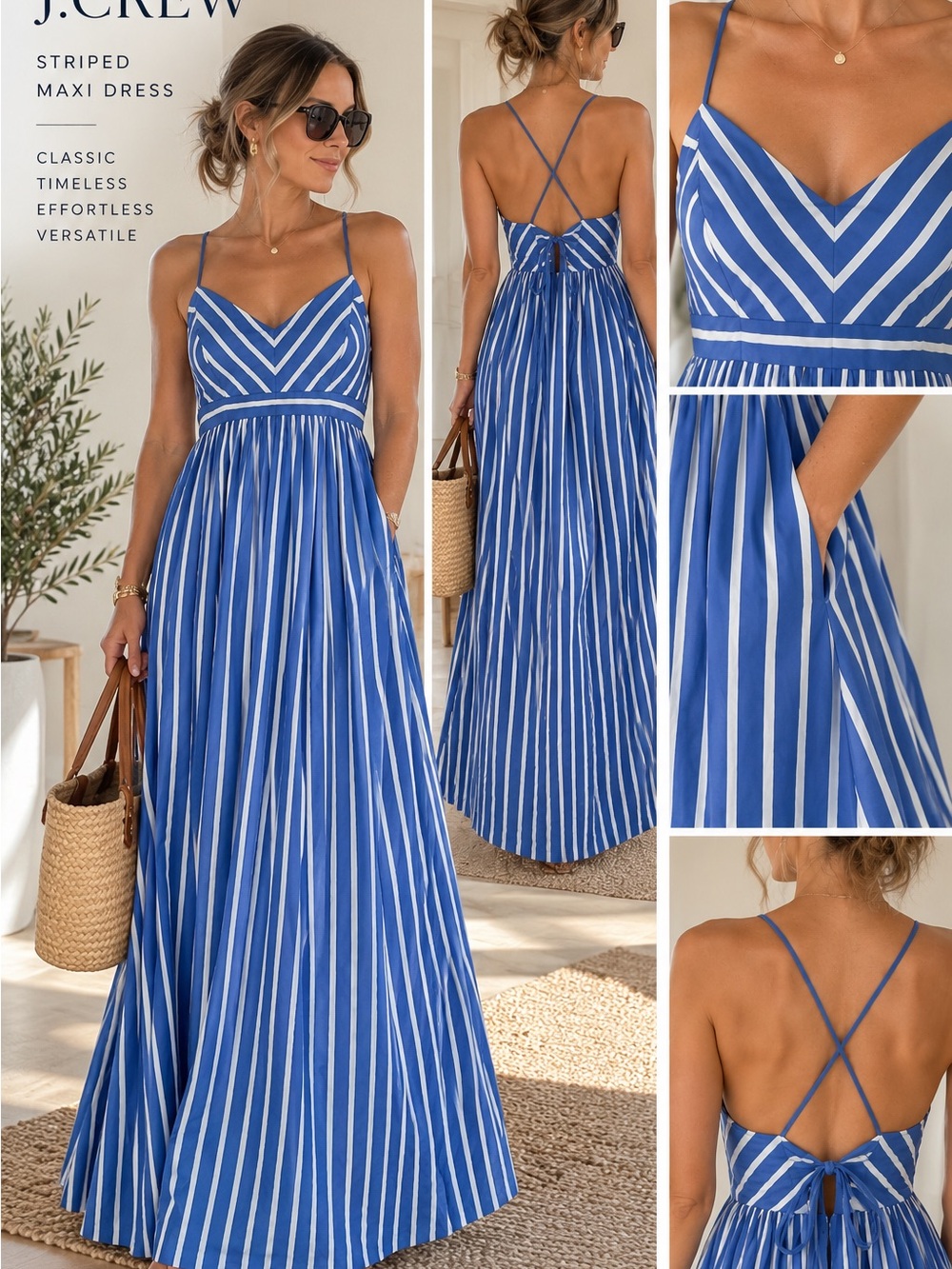 J.Crew Blue White Striped Cotton Maxi Dress Size 0